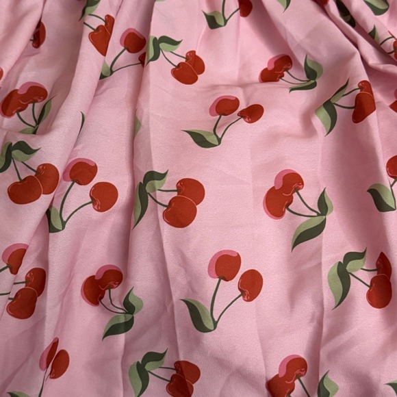 Smak Parlour Cherry Print Puff Sleeve Babydoll Mini Dress S Pink Spring Break - Picture 6 of 7